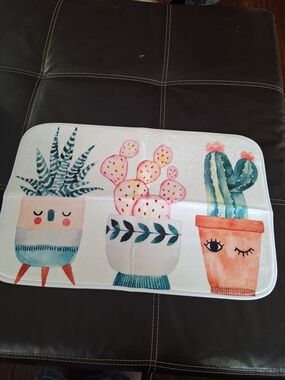 Whimsical Cactus Bath Mat - White with Teal, Pink & Orange